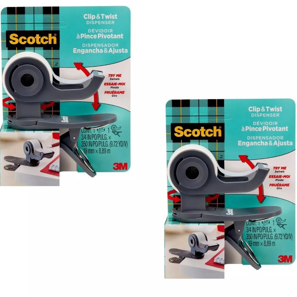 Scotch brand clip and twist tape dispenser